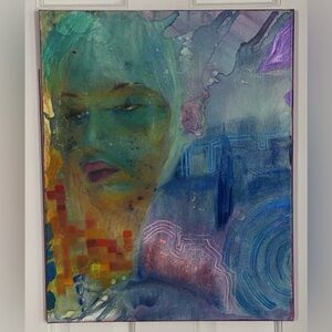 SOLD Abstract oil pastel on canvas painting ~20 x 16 in